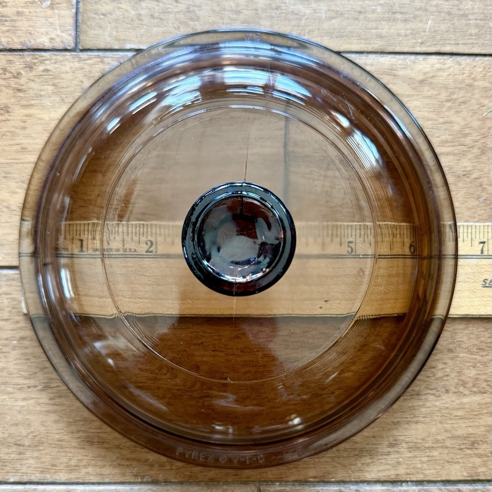 VTG Pyrex Corning Ware Visions V 1 C Amber Glass Replacement Round Lid 6 3/8"